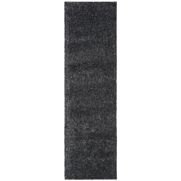 SAFAVIEH August Shag Charcoal 2 ft. x 8 ft. Solid Runner Rug