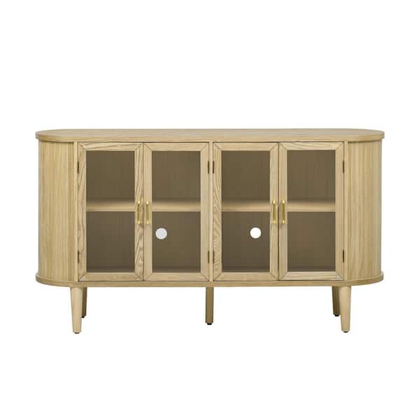 Farmhouse Collection Beige Wood 60 in. W Sideboard with Adjustable Shelves and Glass Doors