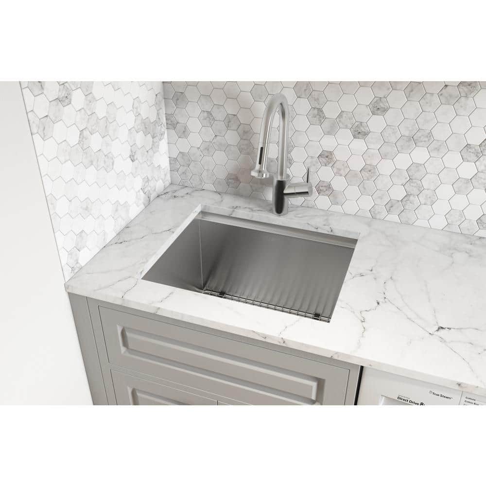 27" Stainless Steel Undermount Laundry Sink with Mahogany Cutting Board