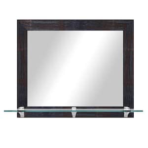 Modern Rustic ( 25.5 in. W x 21.5 in. H ) Steel Brass Horizontal Mirror with Tempered Glass Shelf and Chrome Brackets