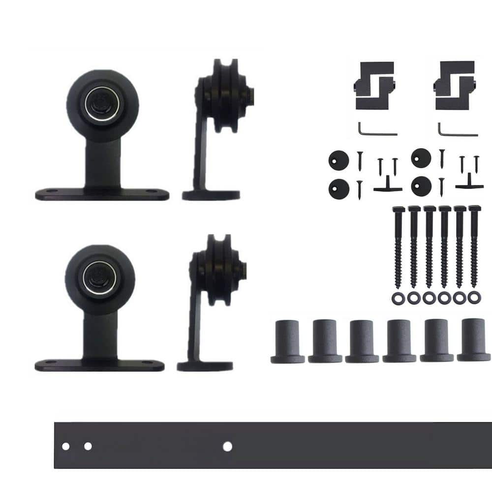 7.5 ft./90 in. Black Rustic Non-Bypass Sliding Barn Door Hardware Kit T-Shape Design Roller for Double Doors price history on PriceWatchPro