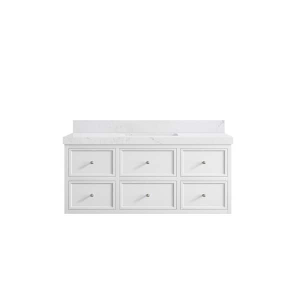 Willow Collections Roswell Floating 48 in. Single Sink Freestanding White Bath Vanity with Empira White Qt. Top Unassembled