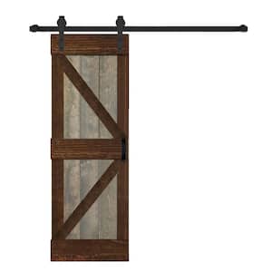 K Series 28 in. x 84 in. Aged Barrel/Kona Coffee Finished Solid Wood Sliding Barn Door W/Hardware Kit - Assembly Needed