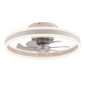 20 in. Integrated LED Indoor White Modern Flush Mount Low Profile Ceiling Fan with Light