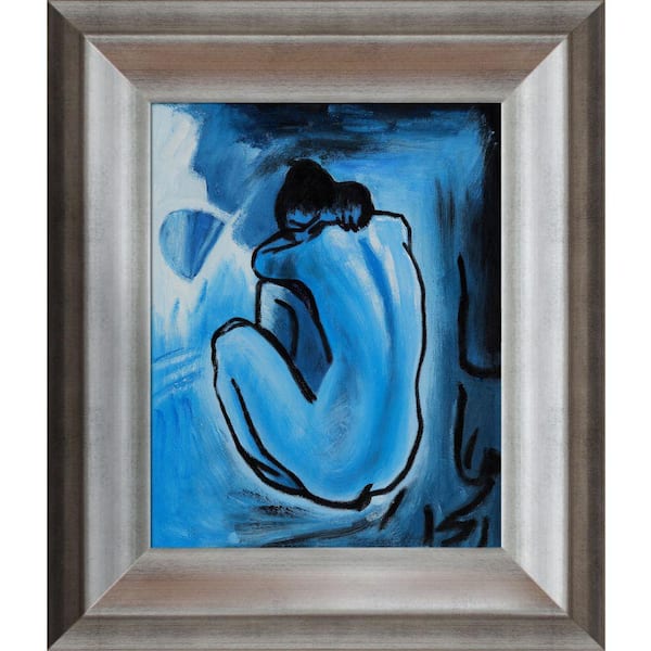 LA PASTICHE Blue Nude by Pablo Picasso Athenian Silver Framed Oil Painting Art Print 13 in. x 15 in.