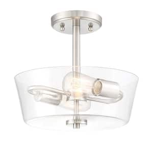 Westin 12 in. 2-Light Satin Platinum Modern Industrial Ceiling Light Semi Flush Mount with Clear Glass Shade