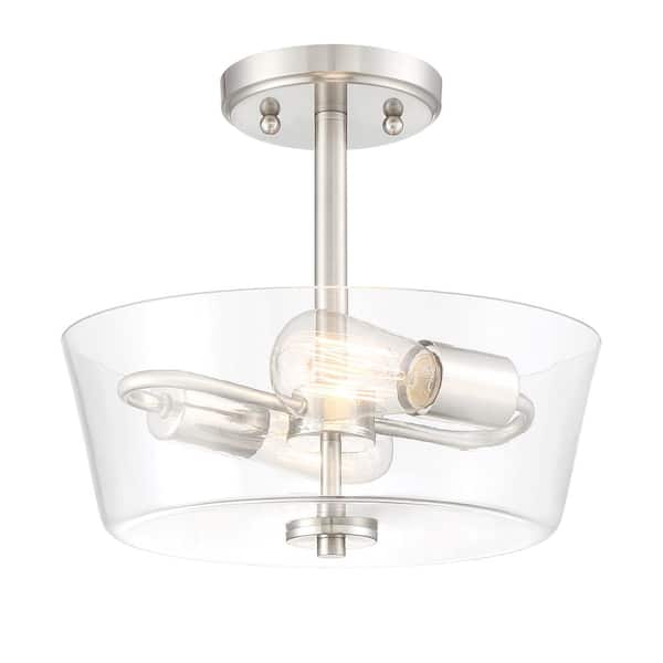Designers Fountain Westin 12 in. 2-Light Satin Platinum Modern Industrial Ceiling Light Semi Flush Mount with Clear Glass Shade