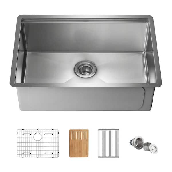 27 in.  Handcrafted 316 Stainless Steel 16 Gauge Single Bowl Workstation Undermount Kitchen Sink