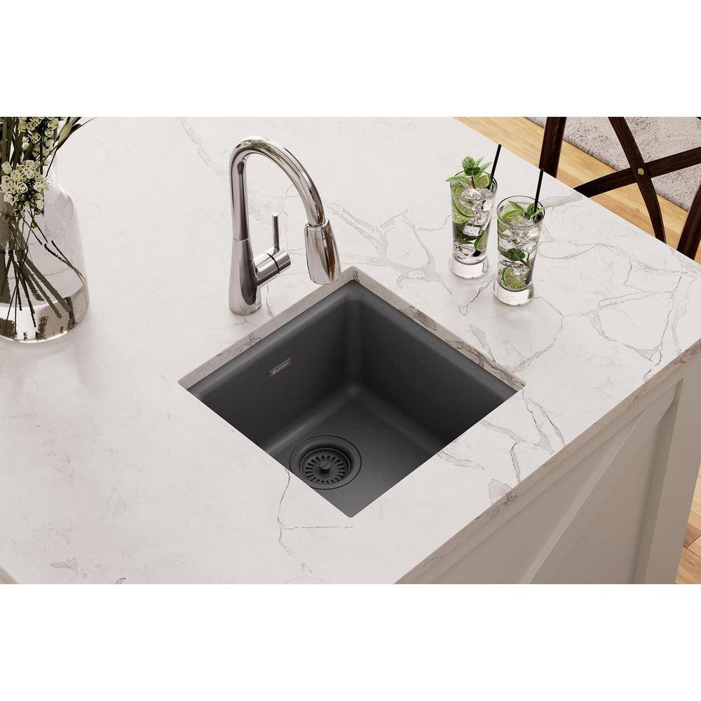 Dusk Gray Quartz Composite 16" Single Bowl Kitchen Sink