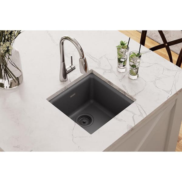Quartz Classic 16 in. Drop-In/Undermount Single Bowl Dusk Gray Granite/Quartz Composite Bar Sink Only