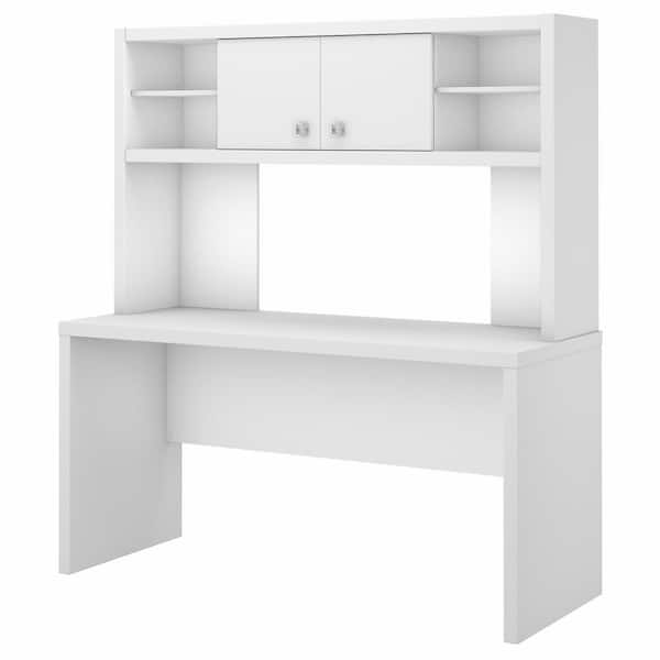 Bush Furniture Echo 60 in. Rectangular Pure White Desk with Hutch