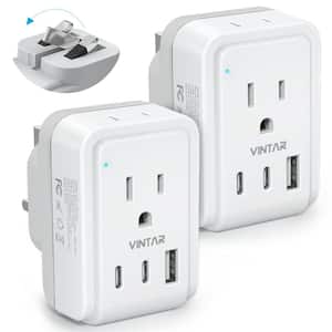 3.4 Amp. Grounded Plug Travel Adapter with 2 Outlets and 3 USB Ports 2 USB C 5 in 1 UK Outlet Adapter for US to England