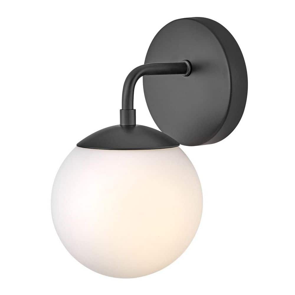 Juniper Mid-Century Modern Black Vanity Light with Opal Glass Globe