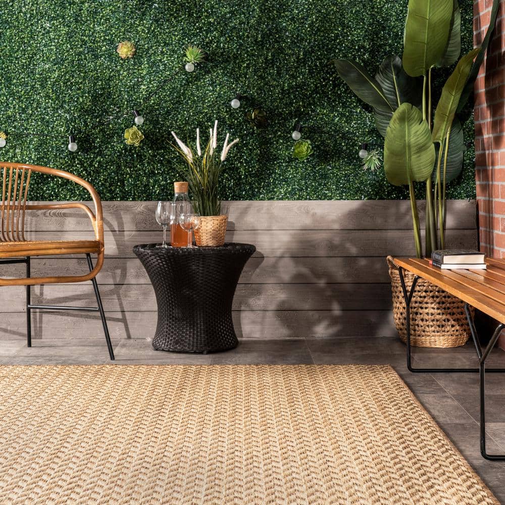 Camryn Brown Herringbone 8' x 10' Synthetic Indoor/Outdoor Rug