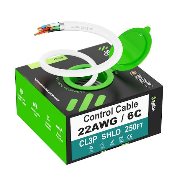 250 ft. 22/6 White CMP Plenum-Rated Shielded Copper Fire Alarm Security Control Wire UV Resistant Indoor/Outdoor UL/ROHS