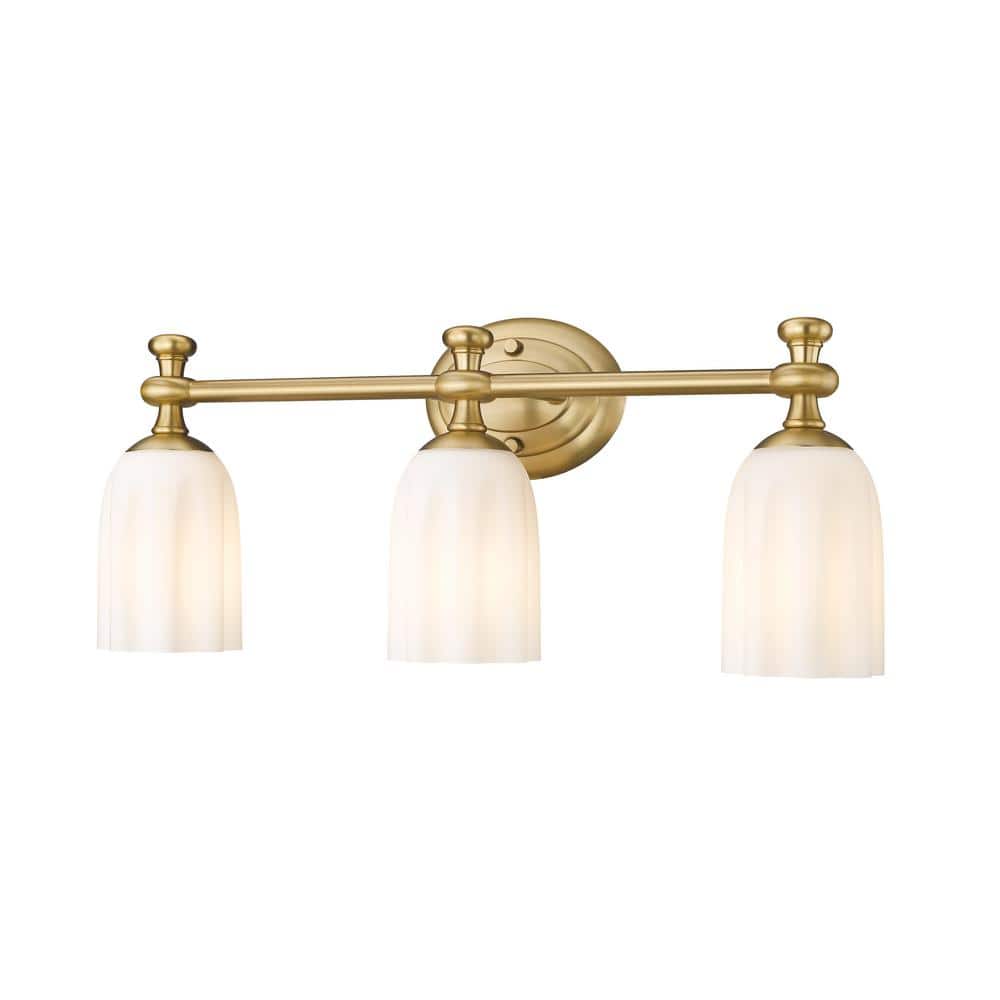 Orion 22 in. 3-Light Modern Gold Vanity-Light with Opal Etched Glass Shade