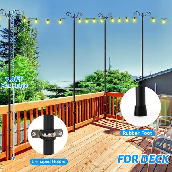 Outdoor String Light Pole 2 Pack, Light Poles for Outside String Lights with 2 Optional Hooks