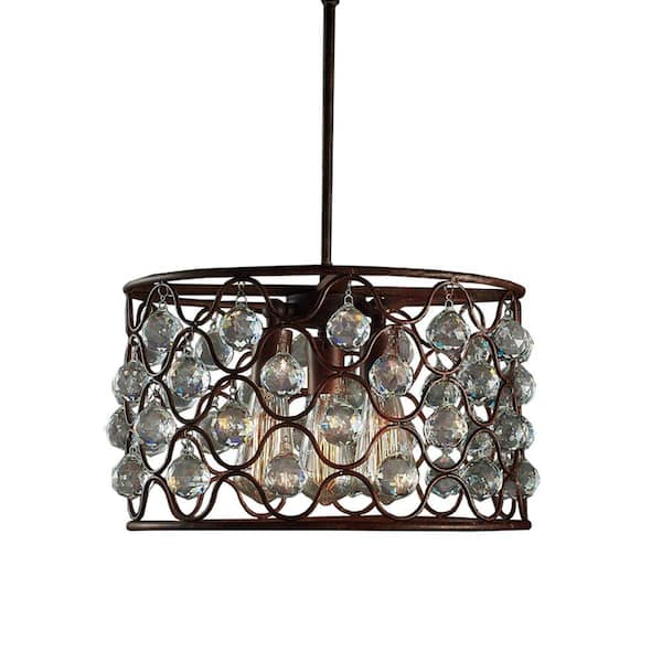 Edison Hattie Collection 3-Light Rusty Steel Indoor Chandelier with Shade