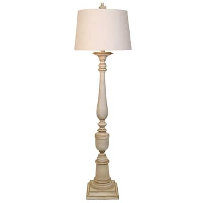 65 in. Distressed Off White Floor Lamp with Oatmeal Hardback Fabric Shade