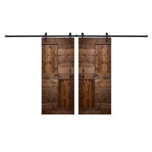 S 72 in. x 84 in. in Dark Walnut Finished Knotty Pine Wood Double Sliding Barn Door with Hardware Kit