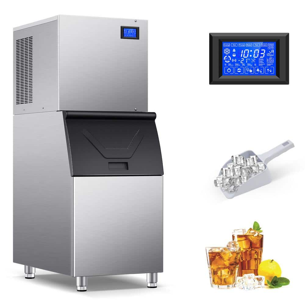 SOZT 31.7in. W 520 lb. / 24 H Half Size Cubes Freestanding Commercial Ice Maker with High-Power Compressor in Stainless Steel