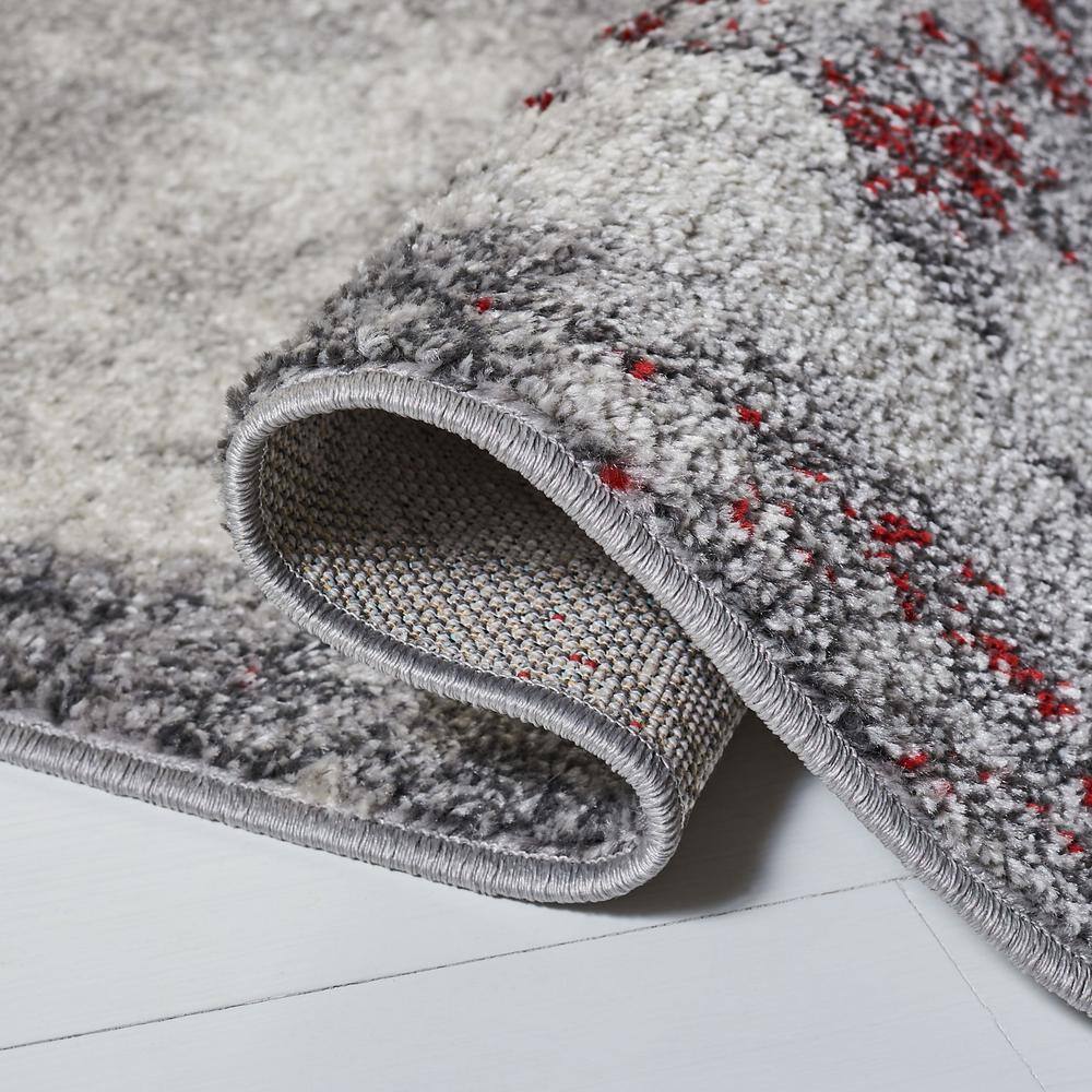 Adirondack Red and Grey Abstract Square Area Rug