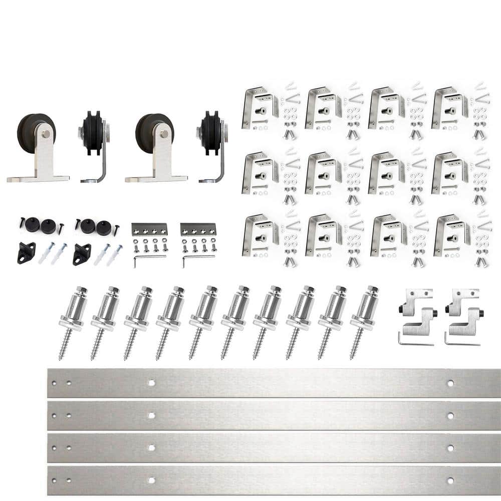 15 ft./180 in. Brushed Nickel Double Track Bypass U-Shape Sliding Barn Door Hardware Kit - T-Shape Design Roller price history on PriceWatchPro