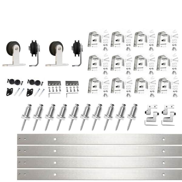 HOMACER 15 ft./180 in. Brushed Nickel Double Track Bypass U-Shape Sliding Barn Door Hardware Kit - T-Shape Design Roller