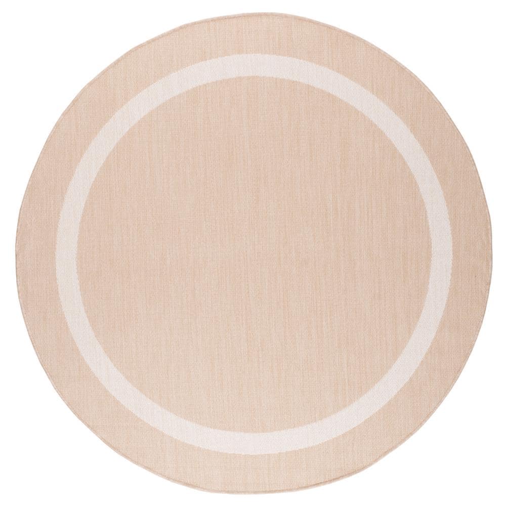 Beverly Rug Waikiki Beige/White 7 ft. Round Bordered Indoor/Outdoor Area Rug Beverly Rug indoor outdoor rugs are available in various sizes; 4 ft. x 6 ft. area rug (3 ft. 11 in. x 5 ft. 11 in.), area rug 5 ft. x 7 ft. (5 ft. 3 in. x 7 ft.), 6 ft. x 9 ft. area rugs (6 ft. 7 in. x 9 ft.), large area rug 8 ft. x 10 ft. (7 ft. 10 in. x 10 ft.) and 6 ft. 7 in. circle rug. You can use our non shedding rugs wherever needed; either indoors such as living room, dining room, laundry room, bedroom, hallway, children playroom, or outdoors such as deck, patio, pool side, picnic, beach, garage, or guest lounges. These fade resistant indoor rugs has UV protection and offer environment protection with their eco-friendly and breathable material. The vibrant colors will not fade in the sun. Ideal for high traffic areas. With natural color options of beige, blue, grey and dark grey, this beautiful bordered area rug is perfect fit for your home. Color: Beige/White.