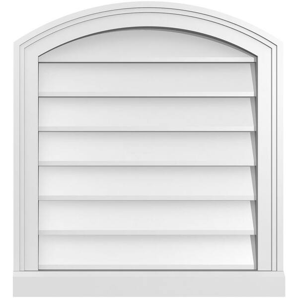 Ekena Millwork 22 in. x 24 in. Arch Top Surface Mount PVC Gable Vent: Functional with Brickmould Sill Frame