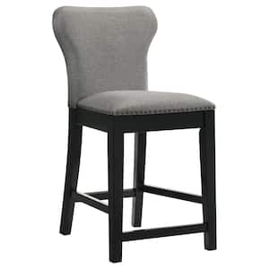 36.25 in. Grey and Black Wood Frame Counter Height Stool with Nailhead Trim (Set of 2)