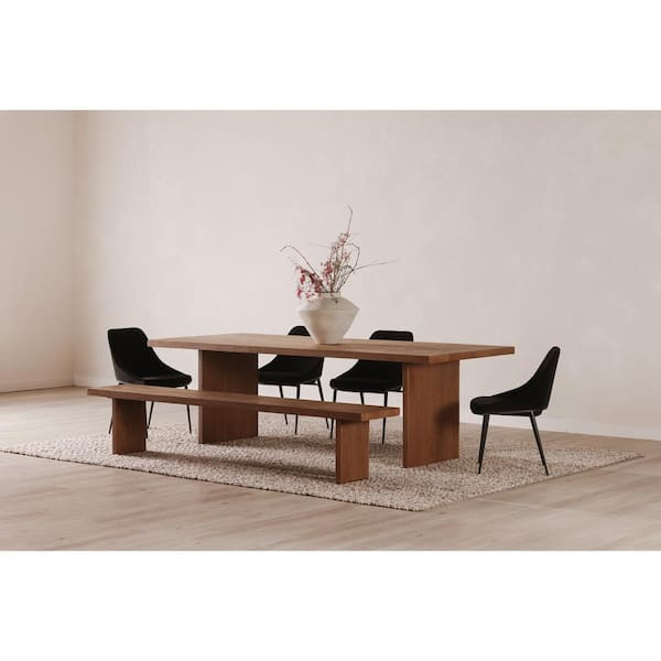 NADAAL STUDIOS Kim Sandblasted Amber Rectangle Solid Oak Wood Dining Bench 92 in.
