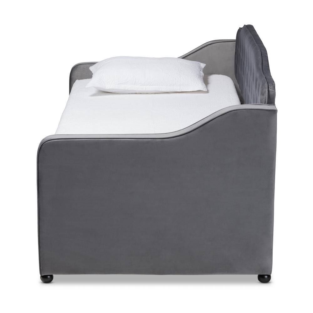 Gray Velvet Upholstered Twin Daybed with Tufted Back and Trundle