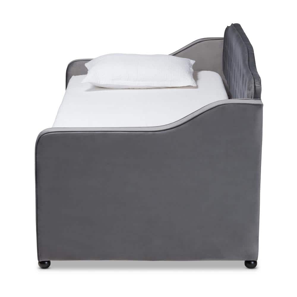 Gray Velvet Upholstered Twin Daybed with Tufted Back and Trundle
