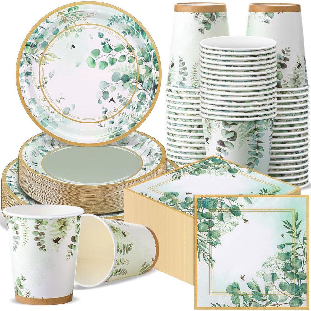 Adrinfly Sage Green Disposable Tableware Set for 50-Guests (250