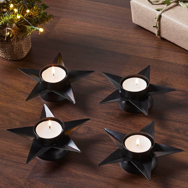 Star Antique Black Metal Tealight Holder 4-Pack