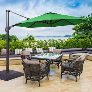 11 ft. Aluminum Outdoor Cantilever Umbrella Offset Patio Umbrella with a Base in Kelly Green