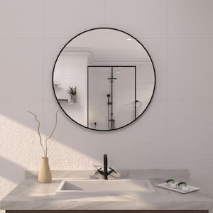 32 in. W x 32 in. H Round Framed Wall Bathroom Vanity Mirror in Matte Black