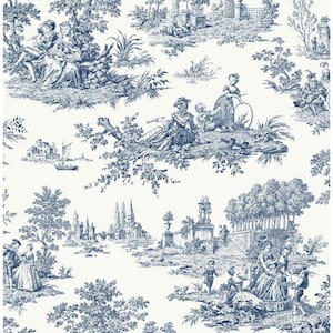 Navy Blue Chateau Toile Vinyl Peel and Stick Wallpaper Roll 30.75 sq. ft.