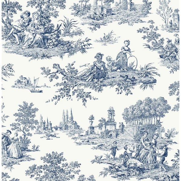 NextWall Navy Blue Chateau Toile Vinyl Peel and Stick Wallpaper Roll 30.75 sq. ft.
