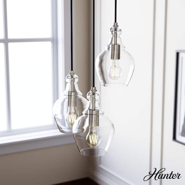 Hunter Maple Park 3-Light Brushed Nickel Chandelier with Clear Glass Shades