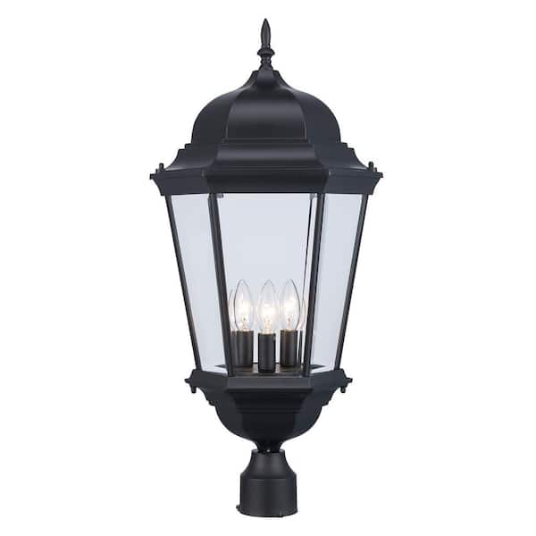 Bel Air Lighting Classical 3-Light Black Outdoor Lamp Post Light Fixture with Clear Glass