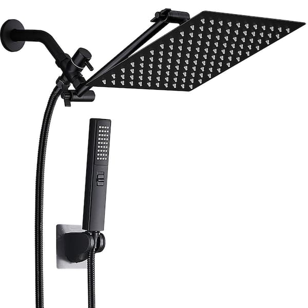 3-Spray Settings Wall Mount Handheld Shower Head 2.5 GPM 10 in. with 11 in. Brass Adjustable Extension Arm in Black