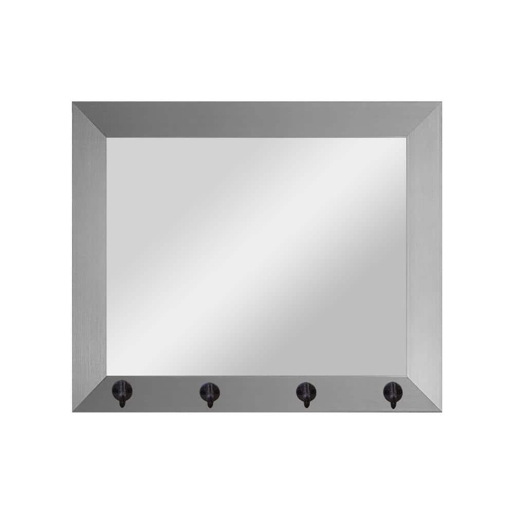 25.5 in. W x 21.5 in. H Silver Wall Mirror with Rustic Hooks