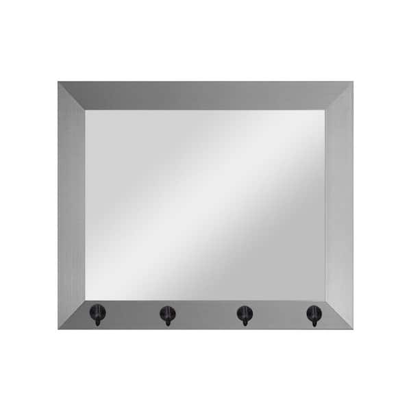 Unbranded 25.5 in. W x 21.5 in. H Silver Wall Mirror with Rustic Hooks