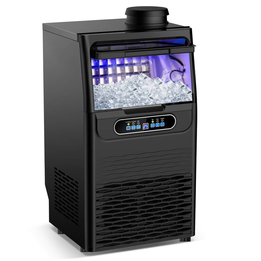 13.5 in. 80 lb. /Day Freestanding Ice Maker in Black Stainless Steel w/ Full-Size Cube Production for Home Entertainment
