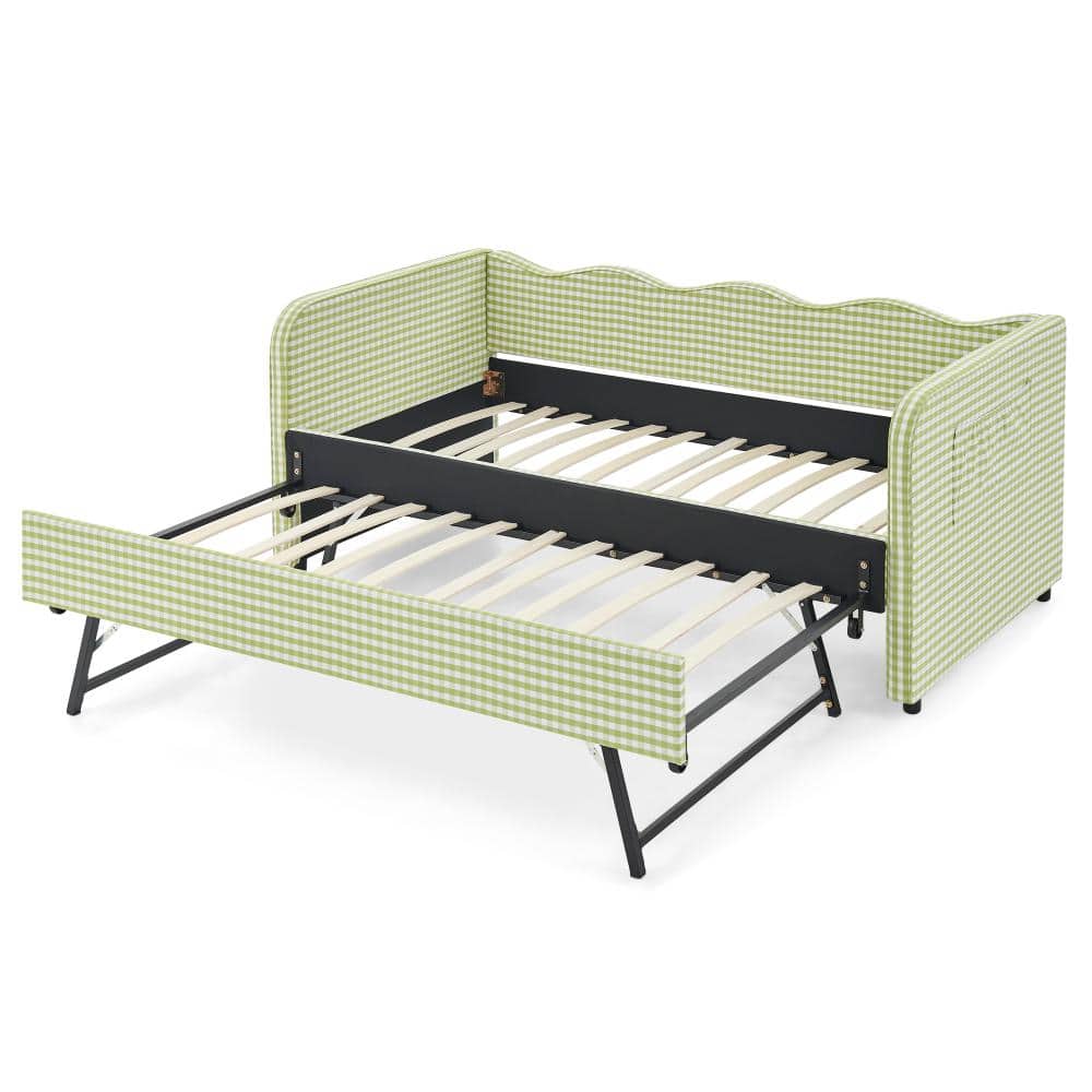 AP-Serenity Twin Gingham Daybed with Adjustable Trundle & Side Pocket, Wave-Shaped Twin Size Sofa Bed, Green price history on PriceWatchPro