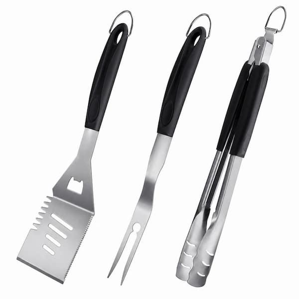 1 Set Stainless Steel Grill Tool Kit Heavy Duty Spatula Fork Tongs Outdoor BBQ Utensils for Gas Charcoal Grills