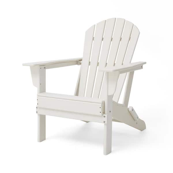 Glitzhome Outdoor Patio White HDPE Plastic Folding Adirondack Chair ...