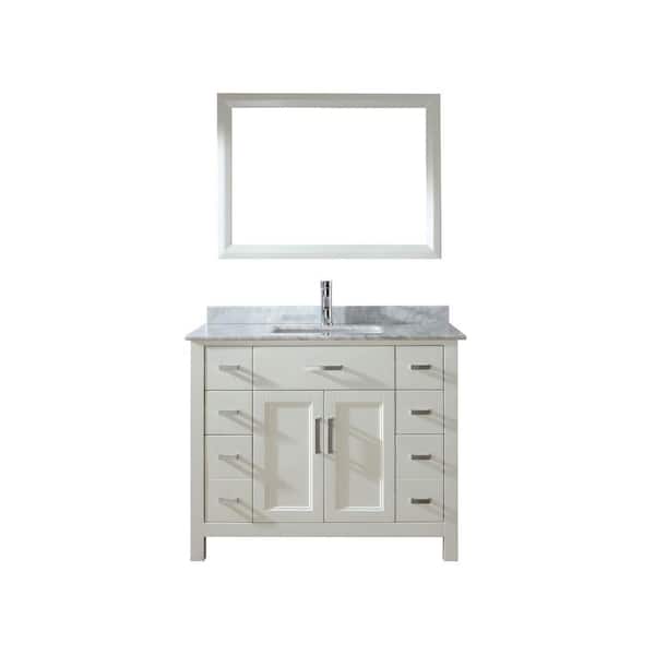 Studio Bathe Kelly 42 in. Vanity in White with Marble Vanity Top in Carrara White and Mirror